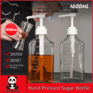 1600ml Hand Pressed Sugar Bottle Liquid Dispenser With Scale Coffee Syrup Bottle With Pump Nozzle Head Jar Container