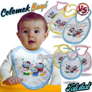 12Pcs Celemek Makan Bayi Bahan katun Tali Ikat Piyo Piyo/Sing Song Warna Warni Karakter Kartun