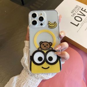 Cartoon Yellow Minions Phone Cover Supports Wireless Charging Fashion Shockproof Protective Phone Case Compatible with iPhone 15 14 13 12 11