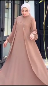 Liora Dress Elegan Kondangan Bahan Ceruty Baby Doll aplikasi mutiara payet + swarovski Gamis Viral Kekinian