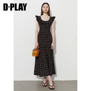 D-PLAY | Đầm Hoa Đen Elegance Dài Cho Mùa Hè và Kỳ Nghỉ