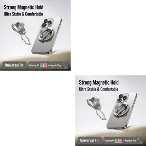 Aitemay 2pcs N52 Strong Magnetic Phone Stand Zinc Alloy Ring Holder 180 Degree Rotation Foldable Kickstand Car Mount For iPhone Samsung Universal Smartphone Accessory Black Silver