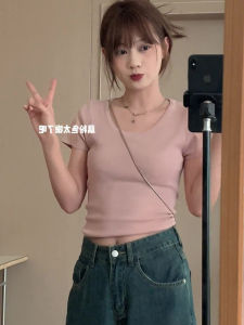 Áo Thun Tay Ngắn Cổ Tròn Cotton Nguyên Chất Màu Hồng Ôm Vừa Vặn Mùa Hè Mới Về Phong Cách Đơn Giản Thường Ngày Cho Nữ
