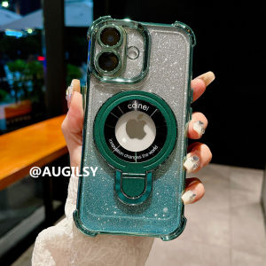 Premium Green Tea Glitter Phone Case with Stand Shockproof Full Cover Lens Protection for  15ProMax 16Plus 14 13 Magnetic Attraction