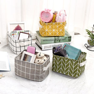 Desk Storage Box Geometry Pattern Cotton Linen Organizer Basket Foldable Cosmetic Case Waterproof Coating For Sundries Toys Sock
