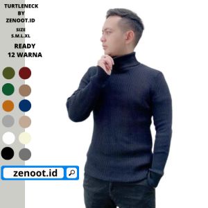zenoot.id Sweater Rajut Turtleneck Daleman Jas Kerah Tinggi Panjang Slim Fit Polos Korea Bahan Tebal