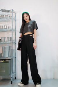 High Waist Straight Leg Suit Pants Womens Loose Slimming Black Casual Long Trousers Extended Length Quality Texture