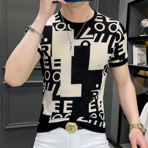 Áo Thun Nam Tay Ngắn Mùa Hè Ice Silk Mesh Khoét Sâu Ôm Vừa Vặn Thời Trang Cỡ Lớn Áo Thun Nam Chất Liệu Lụa Băng Cao Cấp