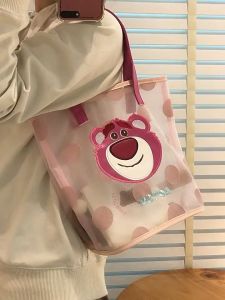 Túi Xách Lưới Sức Chứa Lớn Hoạ Tiết Gấu Dâu Tây Hoạt Hình Nhật Bản Cho Nữ