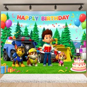 Paw Patrol | Bộ Trang Trí Tiệc Sinh Nhật PAW Patrol Màu Xanh - Khăn Trải Bàn Đĩa Nắp Bánh Bóng Bay Số Biểu Ngữ Phông Nền Tiệc Chào Đón Em Bé Quà Tặng