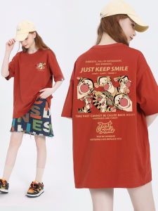 Summer New Womens T-Shirt Short Sleeve Back Patterned Jumping Tiger Design Street Style Loose Fit Cotton round Neck Top