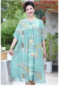 Womens Summer Retro Chiffon Dress | Short Sleeve Elegant Midi Gown