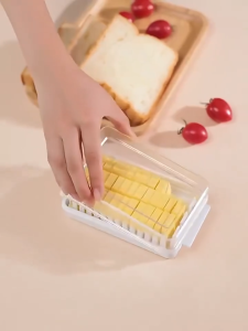 【Fresh-Keeping】Butter Cutting Box Transparent Butter Cheese Storage Box Kitchen Countertop Slicer Tray Container