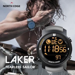 NORTH EDGE Laker นาฬิกากีฬาของแท้นาฬิกาว่ายน้ำสำหรับกันน้ำผู้ชาย50M ชมนาฬิกากีฬากลางแจ้งดิจิตอลสมาร์ทวอทช์โลหะกระจกนิรภัยเทมเปอร์สำหรับ Android IOS