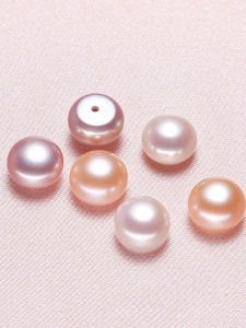 Natural water Pearls Pink Purple DIY Earrings Rings Brooches Real Pearl Flat round Semi-Hollow Jewelry Accessories