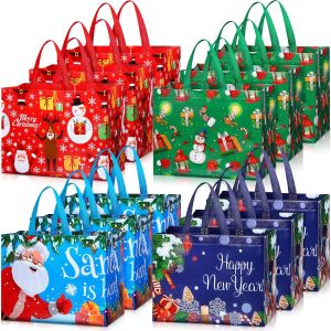 \ud83d\udd25Large Christmas Gift Bags Reusable Grocery Shopping Handbag Non Woven Santa Claus Christmas Tree Snowman Printed Pattern Packing Bag