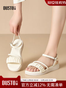 Dadong Lace-up Sandals Womens Shoes 2024 Summer New Arrival Fashion Sweet Wedge Low Heel round Toe Buckle X1707