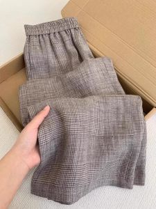 Quần Ống Rộng Cạp Cao Kẻ Caro Phong Cách Retro Cho Nữ Mùa Hè 2025 Quần Dài Ống Đứng Rộng Rãi Thoải Mái Phong Cách Lười Biếng