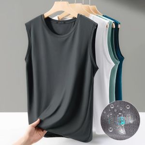 Elastic Modal Ice Silk Tank Top for Men Breathable Sporty Sleeveless Fitness T-Shirt Large Size round Neck Solid Color Summer Wear