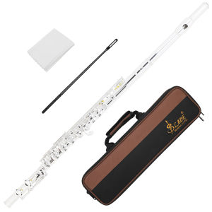 SLADE 16 Holes Flute C Key White Copper Silver Plated Curved Flute Woodwind Instrument with Cleaning Tools for Flute Performance