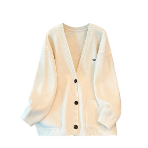 Cara CLUB plus Size Knitted Open Cardigan Womens V-Neck Sweater Spring 2026 Meat Concealing Lazy Style Slimming Effect