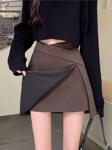 Woolen Skirt Womens Fall and Winter Plus Size Plus Size Ladies High Waist Dark Coffee Color Belly Covering Skirt Thickened Asymmetrical A- line Skirt
