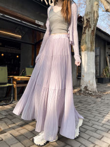 Váy Xếp Ly Màu Tím Cạp Cao Thường Ngày Cho Nữ Mùa Xuân Hè Mới Về Dáng Chữ a Che Hông Dài Xếp Ly