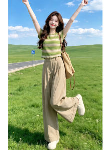 Shalldoer | Lightly Mature Stripe T-Shirt Wide Leg Pants Outfit