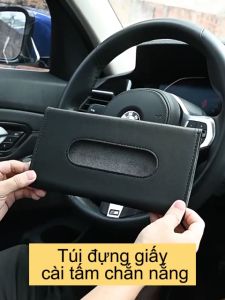Túi đựng khăn giấy (Tặng kèm khăn giấy) gắn tấm che nắng ô tô bằng da PU