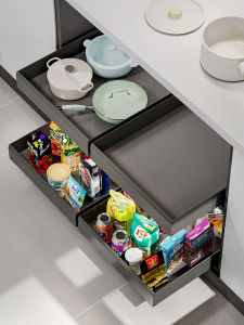 Built-In Kitchen Cabinet Drawer Style Pot Pan Spice Rack Aluminum Alloy Modern Style Storage Organizer No Drilling Required