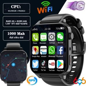 Đồng Hồ Thông Minh RAM 4GB ROM 64GB Màn Hình 1.99 Inch Gọi 4G GPS Wifi Camera Kép SIM Chống Nước Thể Thao Dành Cho Nam Đo Nhịp Tim