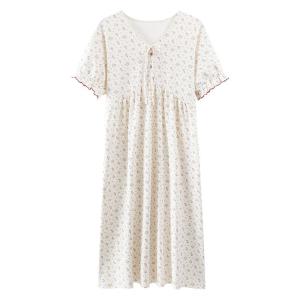 Váy ngủ MiiOW cho nữ làm  vải cotton nguyên chất rộng rãi thoáng khí tay ngắn