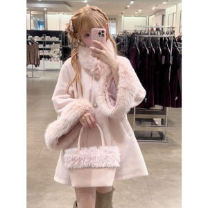 CHANGTONG | Fashionable Pink Wool Cape Coat Female Autumn Winter