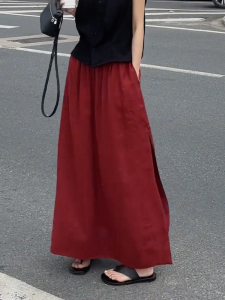 MANMI | Chân Váy A-Line Ôm Vintage Màu Đỏ