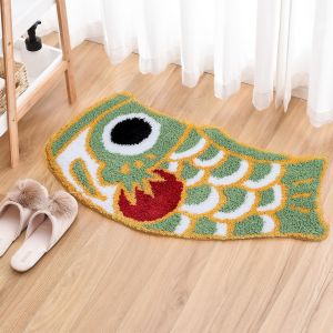 VIKAMA Cute Koi Imitated Cashmere Carpet Bathroom Absorbent Non-Slip Mat Home Decoration Soft Living Room Bedroom Mat