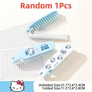 Sanrio Hello Kitty Kuromi Cinnamoroll Có Thể Gập Lại Lược Chải Tóc Có Gương Kawaii Massage Dụng Cụ Tạo Kiểu Tóc Cho Nữ Quà Tặng