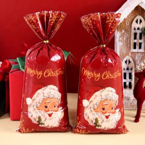 25/50/100pcs Red Santa Claus Candy Bags Christmas Goodie Cookie Bags Gifts Packaging Christmas Decorations 2025 Xmas New Year