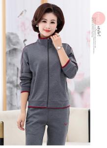 Middle-Aged and Elderly Sports Suit Womens Coat Ladieswear Sportswear Suit Minimalist Casual Pure Color Tops Elderly Spring & Fall
