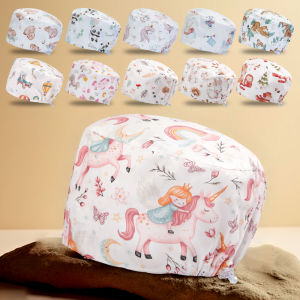 Horse Medical Caps for Man Woman 100% Cotton Nurses Scrub Hats Breathable Long Hair Beauty Salon Working Hat K1198