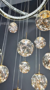 Starry Sky Staircase Lamp Long Chandelier Duplex Building Large Pendant Lamp Modern Minimalist Villa Suspended Sky Light Luxury Crystal Hall Lamp