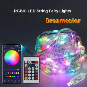Smart RGB-IC Fairy String Light USB 5V Bluetooth APP Remote Control Addressable Christmas Curtain Garland Light Home Party Decor