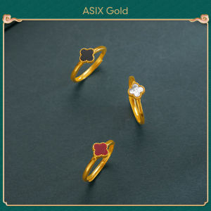 ASIX GOLD 916 gold four-leaf shell ring Original 18K Gold Fashion High Lady Ring Lucky rings Wont fade Exquisite holiday wedding gifts