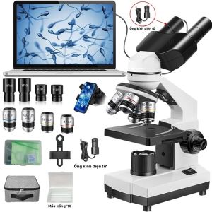 Kính Hiển Vi Hai Mắt Chuyên Nghiệp 40X-5000X Với Đèn LED Kép Camera USB Giá Đỡ Điện Thoại & Bộ Kính Trượt Dùng Cho Phòng Thí Nghiệm