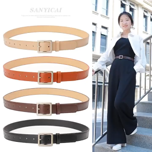 Sabuk Formal Kasual Wanita Kulit PU Leather Asli Import Premium Quality Original New Model Korea Style Fashion Terbaru Ikat Pinggang Ring Stainless Steel Titanium Anti Karat Aksesoris Belt Women Cewek Bergaya Keren -A1