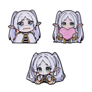 3pcs Cute Anime Elf Enamel Pin Set White Haired Figure Badge on Backpack Clothing Accessories Constume Jewelry Gift for Friends