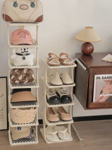 Home Use Chessboard Pattern Shoe Rack Entrance Hallway Shoes Storage Organizer Shelf for Dormitory Doorway Simple Cream Style