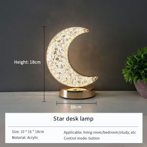 3D Moon Lamp LED Night Light Diamond Crystal Touch Control USB Rechargeable Table Lamp Bedroom Bedside Home Decor Gift