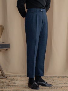 Italian British Style Wool Herringbone Mens Trousers