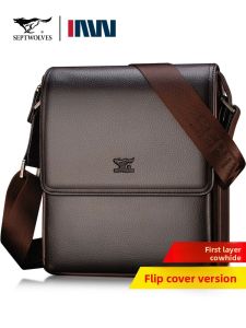 SEPTWOLVES | Mens Leather Shoulder Crossbody Bag New Fashion