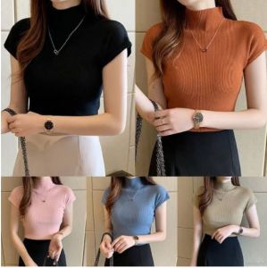 Baju Kaos Atasan Polos Wanita Pria Lengan Pendek Terbaru - Kaos Rib Premium Rajut Turtleneck Turtle Neck Lengan Pendek - Kaos Distro Pria Anak Laki-Laki Cowok & Perempuan - Kaos Wanita Import - Pakaian Wanita Cewek Korea - Kaos Fashion Pria Wanita G1